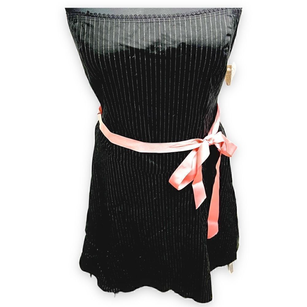 Charlotte Russe black pinstripe party dress sz L pink bow at waist NWT Vintage - Picture 7 of 15
